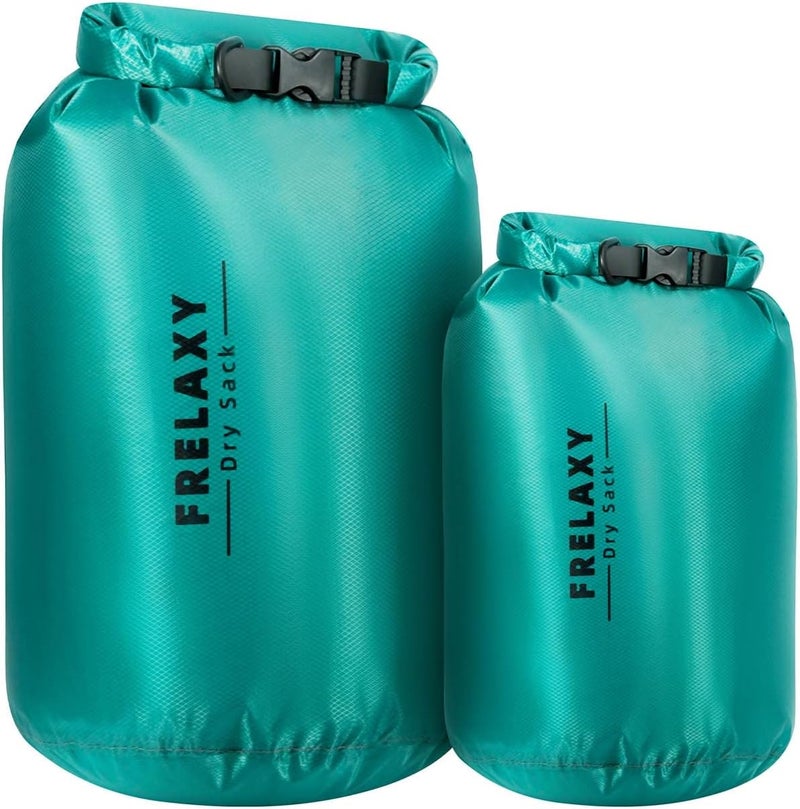 Frelaxy حقيبة جافة مقاومة للماء 2 حزمة/3 حزمة، حقائب جافة خفيفة الوزن محمولة، مجموعة أكياس جافة متينة 5 لتر و 15 لتر و 25 لتر تحافظ على المعدات جافة للتنزه، التخييم، الإبحار، الرحلات، التجديف (2 حزمة - تركواز) - Image 1